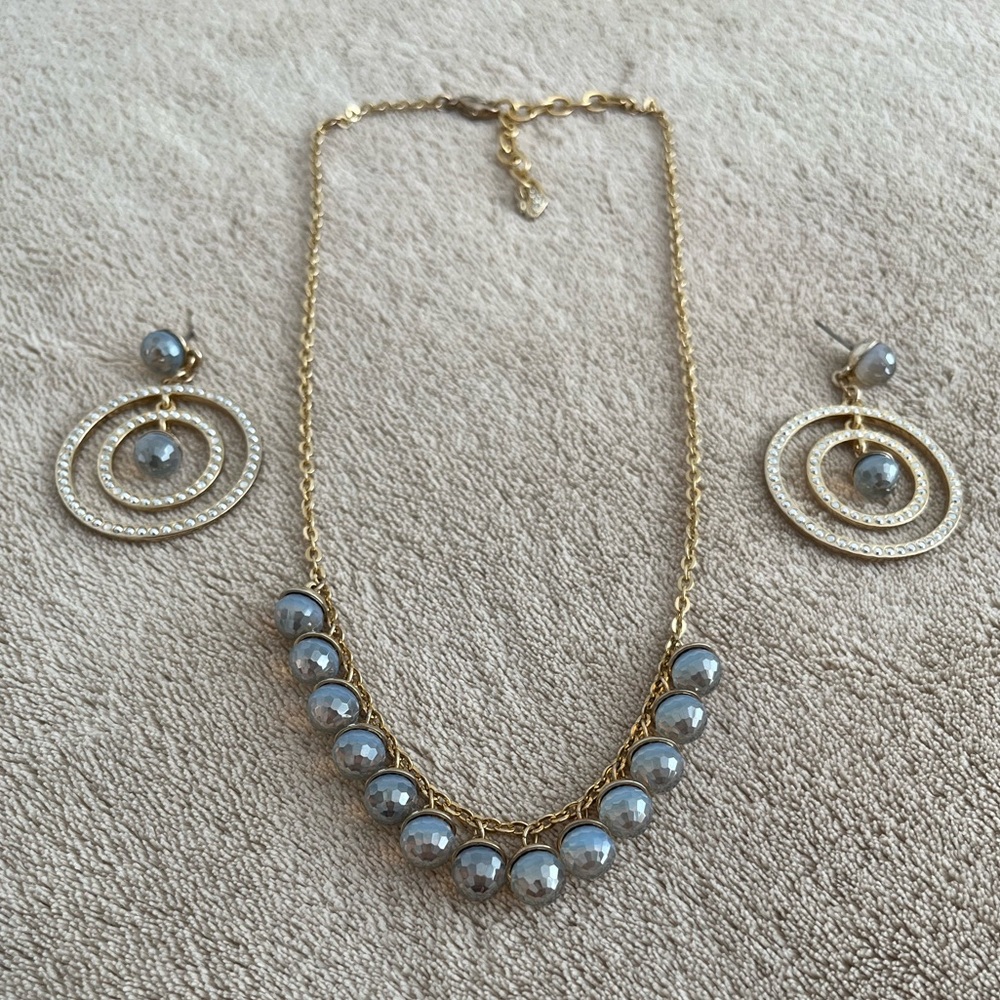 Swarovski Gold and Blue-Silver Necklace Set